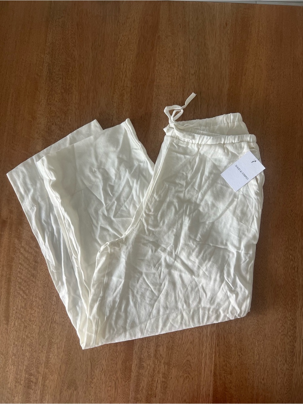 Solid & Striped Women Mid-Rise Drawstring Linen Blend Pull-On Pants - white S - Picture 8 of 9